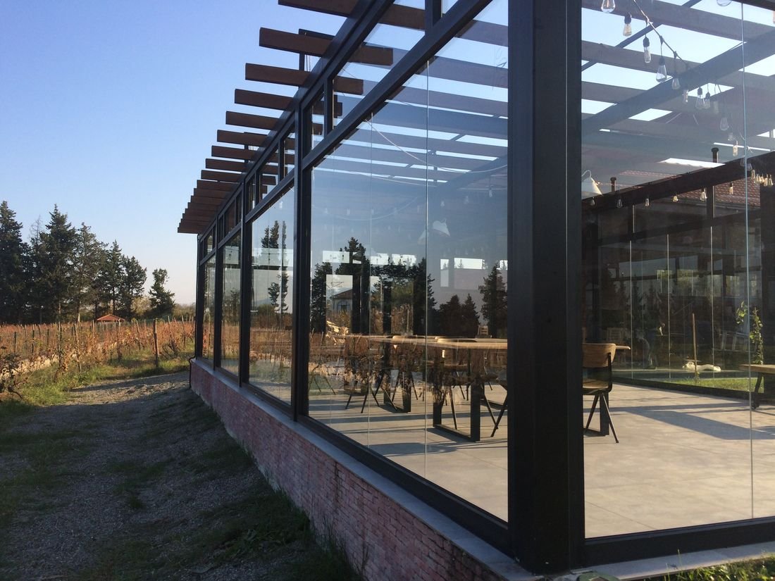 Aluminum curtain-wall system completed for a restaurant in Kakheti.
